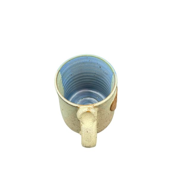 Honey Creek Art Pottery Mug Heavy Blue Cream Heart Man Runnng - Picture 5 of 8